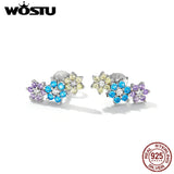 925 Silver Three Flower Stud Earrings Zircon Girl Party Gift