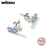 925 Silver Three Flower Stud Earrings Zircon Girl Party Gift