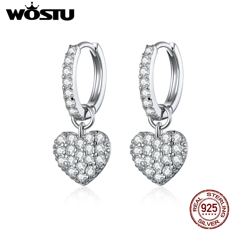925 Silver Heart Drop Earrings Zirconia Dangles CQE821