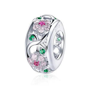 925 Silver Flower Cat Charm Bead for Bracelet