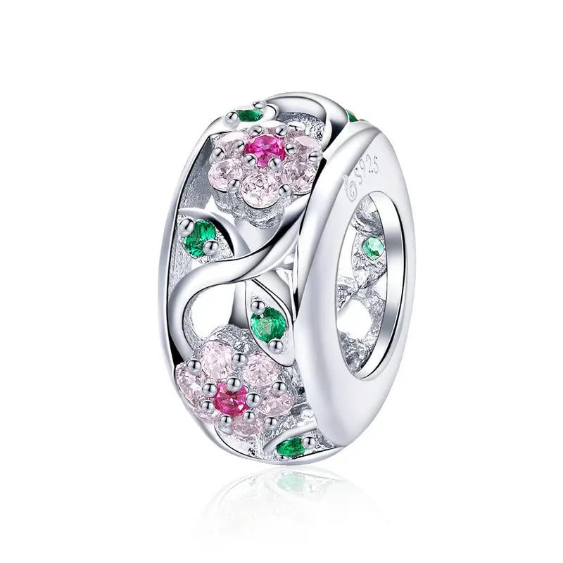 925 Silver Flower Cat Charm Bead for Bracelet