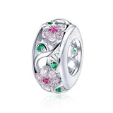 925 Silver Flower Cat Charm Bead for Bracelet