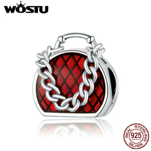 925 Silver Red Enamel Charm Bead for Bracelet Necklace Pendant
