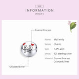 925 Sterling Silver Family Beads Charms, Heart Pendant Jewelry