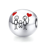 925 Sterling Silver Family Beads Charms, Heart Pendant Jewelry