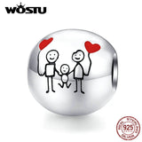 925 Sterling Silver Family Beads Charms, Heart Pendant Jewelry