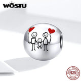925 Sterling Silver Family Beads Charms, Heart Pendant Jewelry
