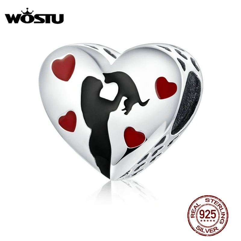 Sterling Silver Heart Charms Pet Love Beads Engraved Bracelet Jewelry
