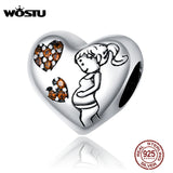 Mom Zircon Heart Charms 925 Sterling Silver Bracelet Necklace Jewelry
