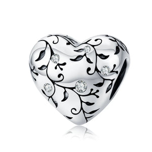 925 Sterling Silver Heart Beads Charms for Bracelet DIY Necklace