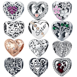 925 Sterling Silver Heart Beads Charms for Bracelet DIY Necklace