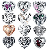 925 Sterling Silver Heart Beads Charms for Bracelet DIY Necklace
