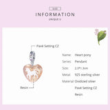 925 Sterling Silver Heart Shaped Charms Pony Bead Pendant