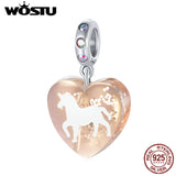 925 Sterling Silver Heart Shaped Charms Pony Bead Pendant