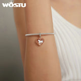 925 Sterling Silver Heart Shaped Charms Pony Bead Pendant