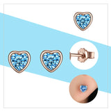 Heart Stud Earrings 925 Sterling Silver Rose & Red Heart Zircon Enamel Small Ear