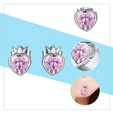 Heart Stud Earrings 925 Sterling Silver Rose & Red Heart Zircon Enamel Small Ear