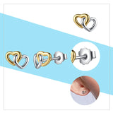 Heart Stud Earrings 925 Sterling Silver Rose & Red Heart Zircon Enamel Small Ear