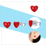 Heart Stud Earrings 925 Sterling Silver Rose & Red Heart Zircon Enamel Small Ear