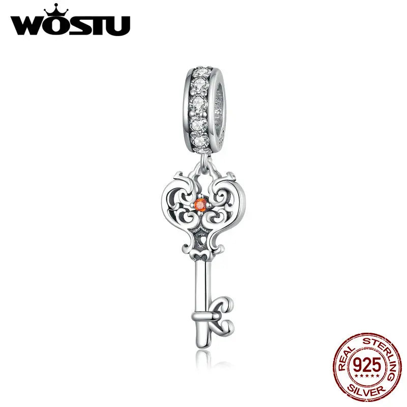 Heartslock Key Dangle Charm 925 Sterling Silver Beads DIY Bracelet