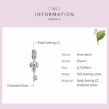 Heartslock Key Dangle Charm 925 Sterling Silver Beads DIY Bracelet