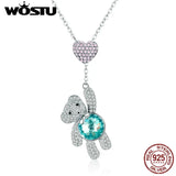 925 Sterling Silver Bears & Heart Pendant Choker Necklace