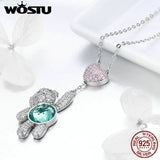 925 Silver Bear & Heart Choker Necklace