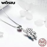 925 Sterling Silver Bears & Heart Pendant Choker Necklace