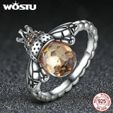 925 Silver Queen Bee Yellow CZ Crystal Ring Women Wedding Jewelry CQR025