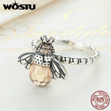 925 Silver Queen Bee Yellow CZ Crystal Ring Women Wedding Jewelry CQR025