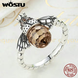 925 Silver Queen Bee Yellow CZ Crystal Ring Women Wedding Jewelry CQR025
