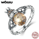 925 Silver Queen Bee Yellow CZ Crystal Ring Women Wedding Jewelry CQR025
