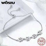 925 Sterling Silver Paw Trail Dog Animal Chain Bracelet Lucky Gift
