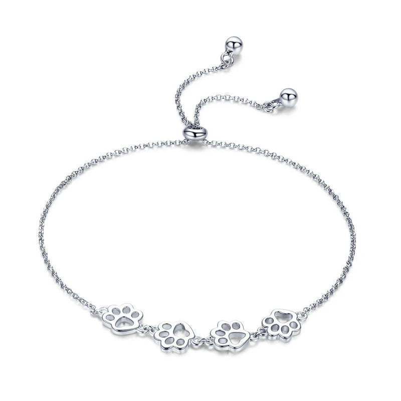 925 Sterling Silver Paw Trail Dog Animal Chain Bracelet Lucky Gift