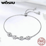925 Sterling Silver Paw Trail Dog Animal Chain Bracelet Lucky Gift