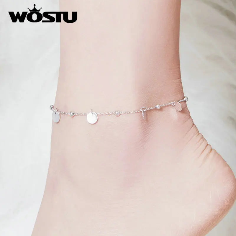 925 Silver Anklet Round Sequin Anklets for Women
