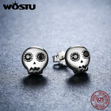 925 Sterling Silver Halloween Skeleton Skull Stud Earring