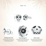 925 Sterling Silver Halloween Skeleton Skull Stud Earring