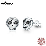 925 Sterling Silver Halloween Skeleton Skull Stud Earring