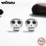 925 Sterling Silver Halloween Skeleton Skull Stud Earring