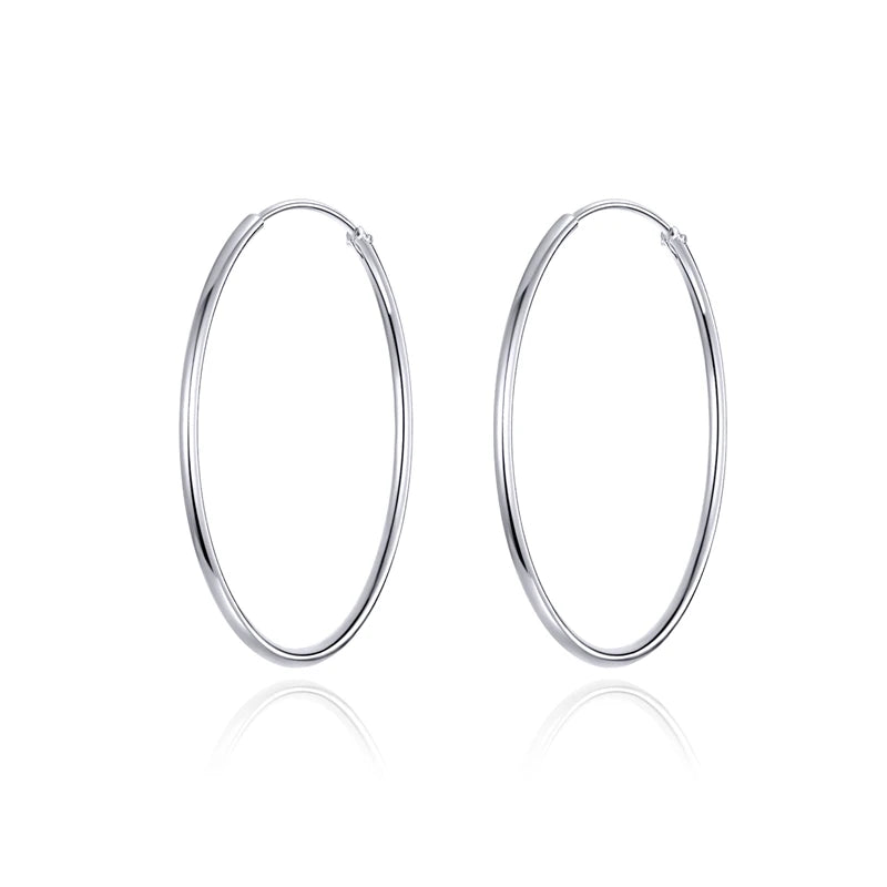 925 Silver Big Circle Hoops Earrings Round Studs For Women Party