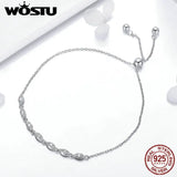 925 Silver Glitter Oval CZ Stone Adjustable Bracelet