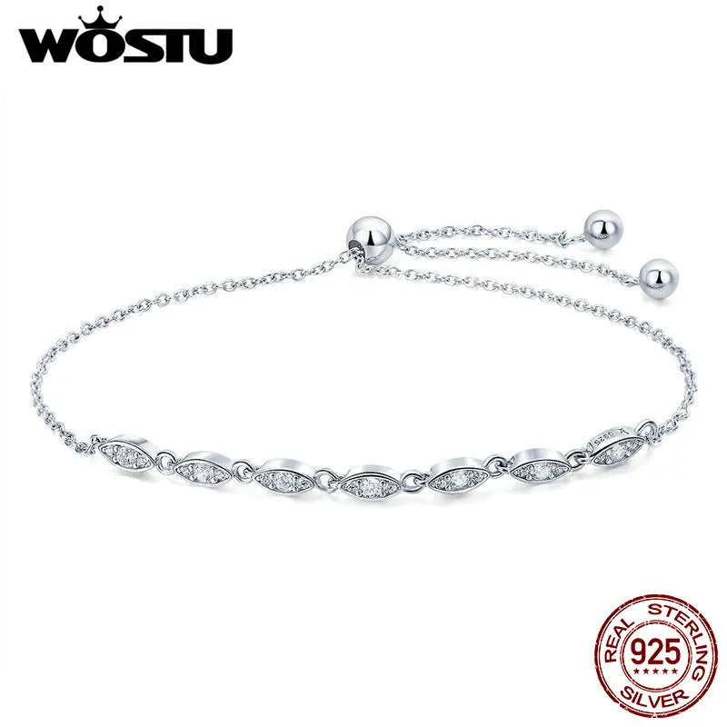 925 Silver Glitter Oval CZ Stone Adjustable Bracelet