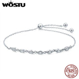 925 Silver Glitter Oval CZ Stone Adjustable Bracelet