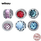 925 Silver Colorful Crystal Round Charm Dangle Bracelet Women Fine Jewelry