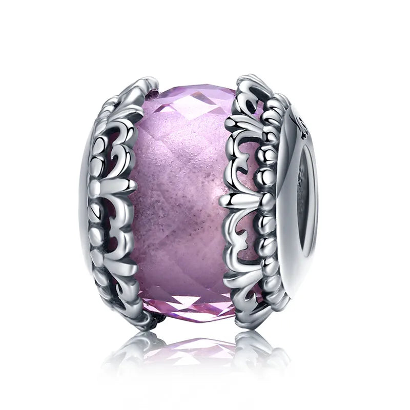 925 Silver Colorful Crystal Round Charm Dangle Bracelet Women Fine Jewelry