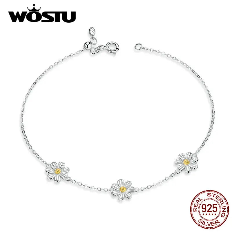 925 Silver Daisy Flower Bracelet Women Wedding Lover Original 925 Jewelry