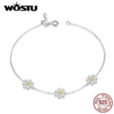 925 Silver Daisy Flower Bracelet Women Wedding Lover Original 925 Jewelry