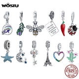 925 Sterling Silver Daisy Wings Heart Pendant Charm Dangle Beads