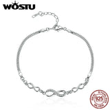 925 Silver Infinity Chain Link Bracelet Adjustable Women Jewelry